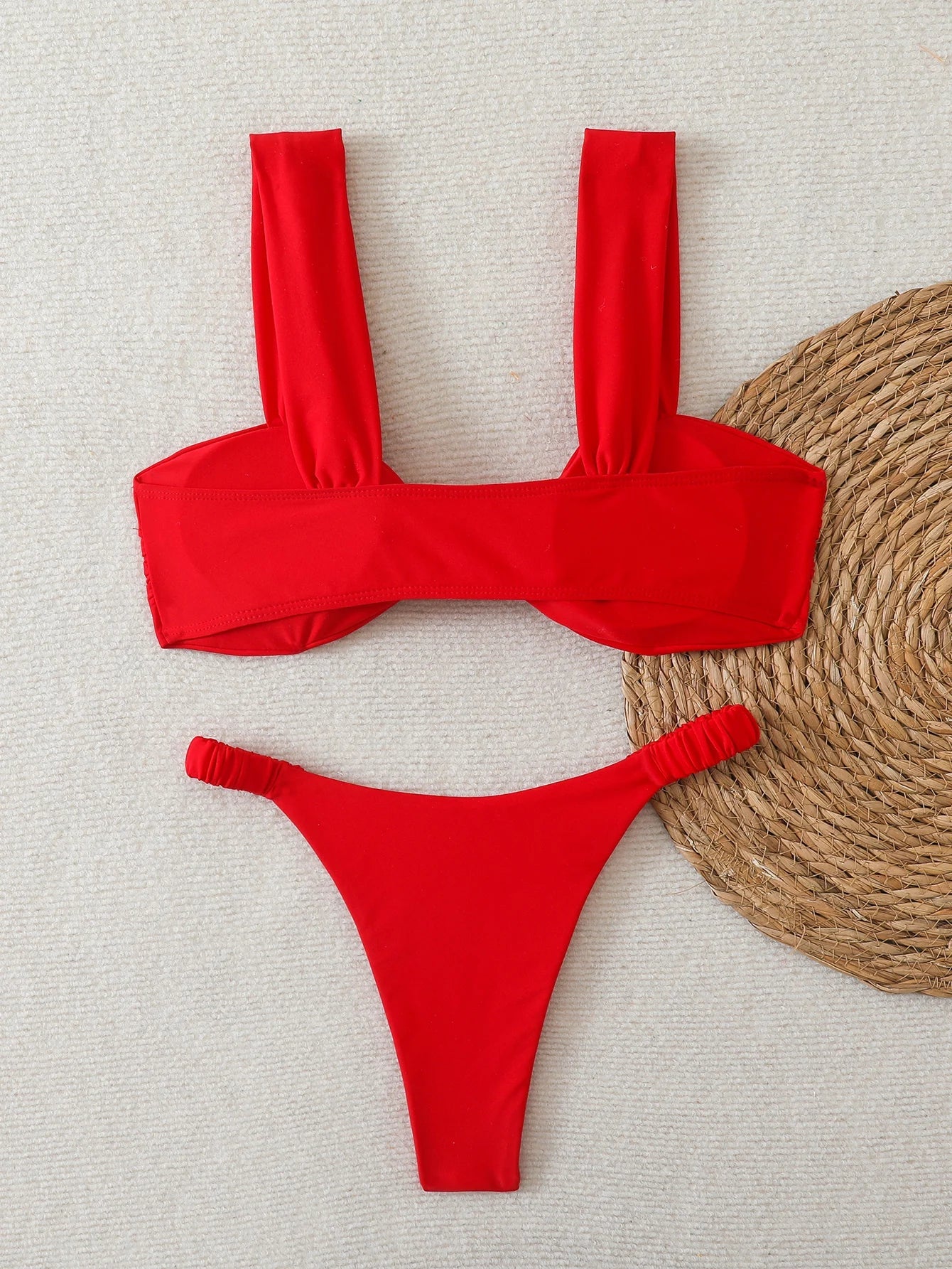 Strappy Bandeau Thong Bikinis 2026 Women Sexy Swimsuit Solid Brazilian Swimwear Female Bathers Bathing Swimming Swim Suit