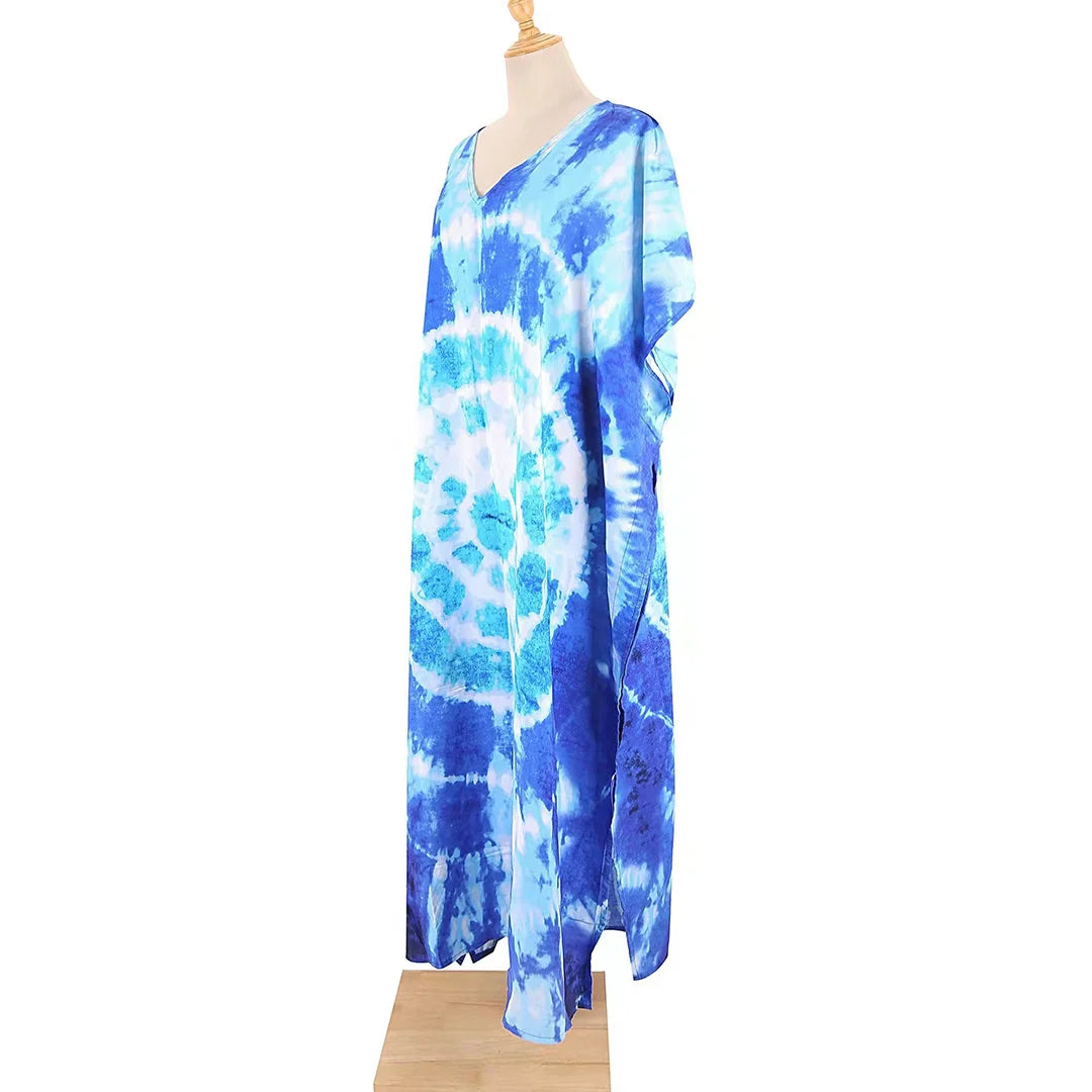 2026 New Colorful Kaftan Tunic Beach Dress Beach Wear Beachwear Beach Cover Up Cover-upsLoose Maxi Dress Female Women V4428