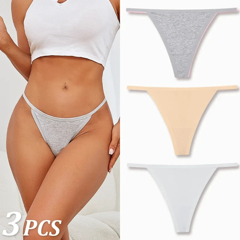 3PCS Seamless Cotton Thong Women Thin Strap Low Waist High Flexibility Panties Sexy Underwear Ladies Briefs T-back Soft Women