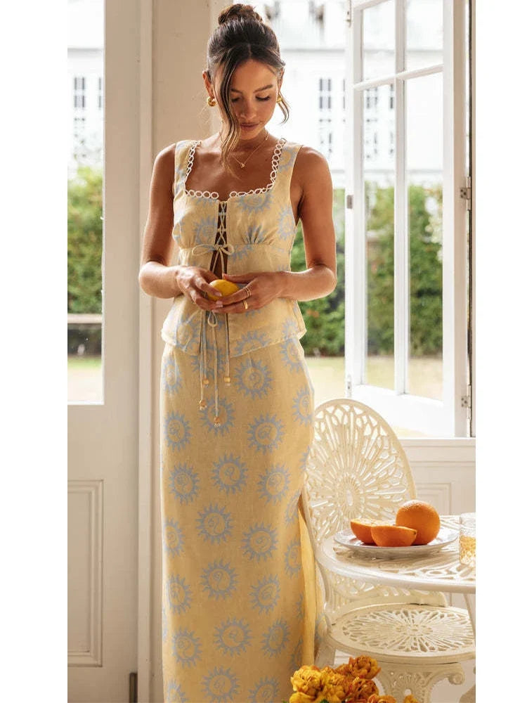 Foridol Top Skirt Dress Set Spring Summer Slit Maxi Long Dress Suit Matching Set Boho Beach Dress Vestidos Women Clothing 2025