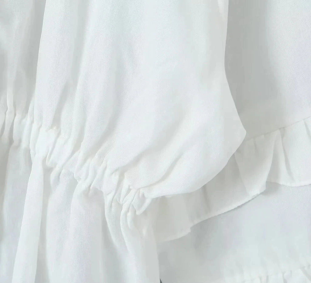 Foridol Tie Up Ruffles Lantern Sleeve White Blouse Women Spring Fashion Pelpum Top 2025 Summer O Neck Beach Casual Chic Blusa