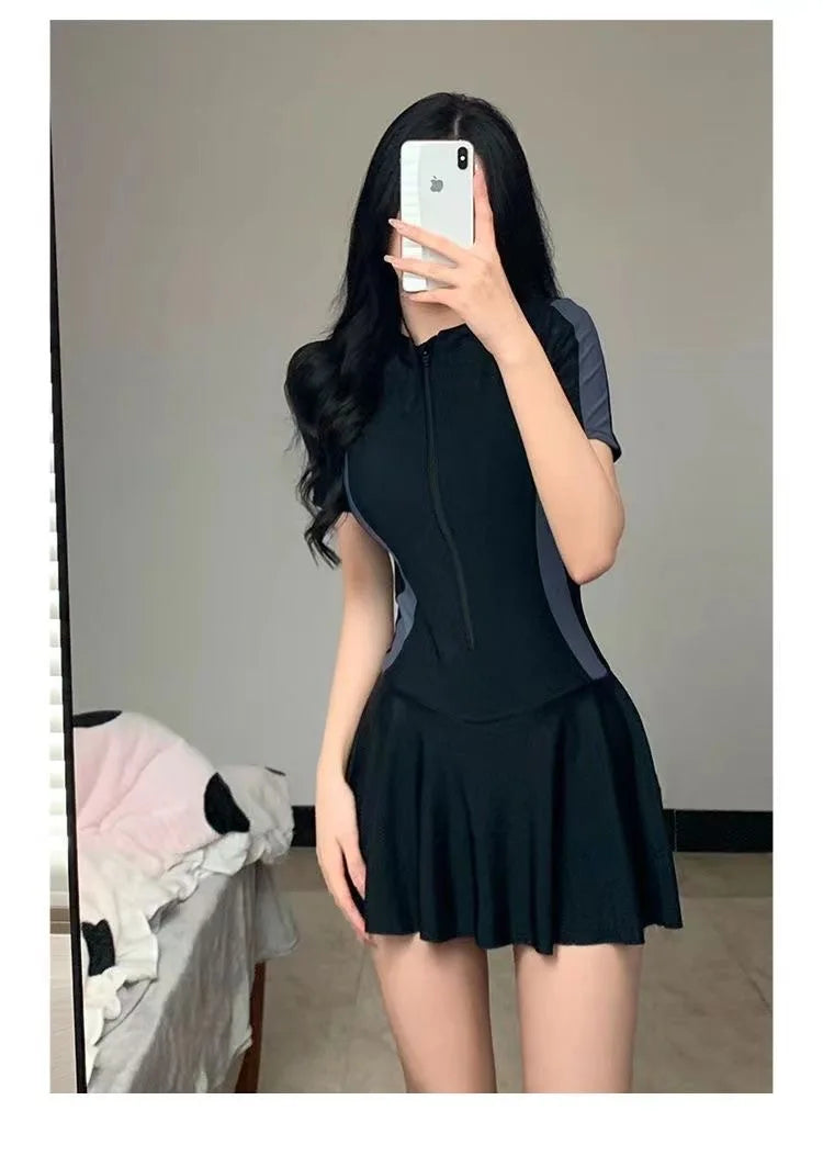 Female One-piece Conservative Student Dress Slimming Ins Sporty Super Fairy Hot Spring Swimsuit