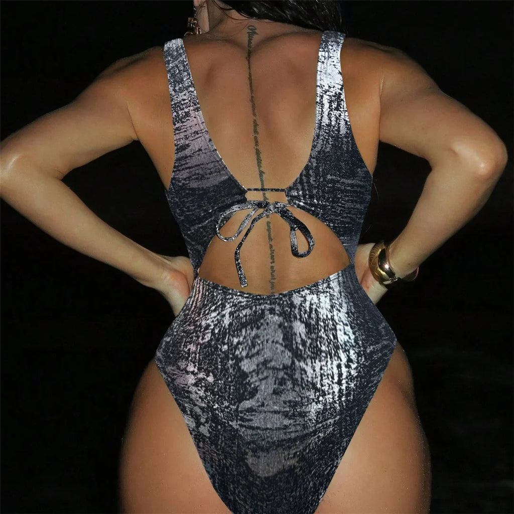 Sexy Golden Deep V Neck High Cut Leg Backless One Piece Swimsuit Women Swimwear Female Monokini Bather Bathing Suit Swim V6690