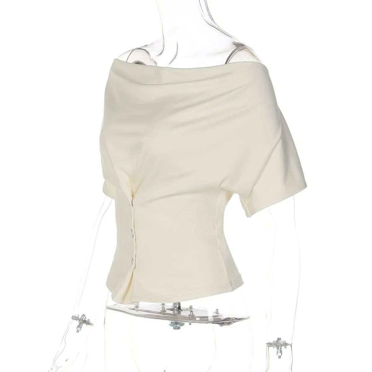 FDYOUI Fashion Casual Swinging Collar T-shirts Y2K Woman Clothes Short Sleeve Buttons Corset T Shirt Ladies Solid Crop Tops Tees