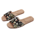 Breathable Indoor Linen Slippers For Women Men Home Floor Shoes Chinese Style Emrobidery Anti-slip Couples House Bedroom Slides