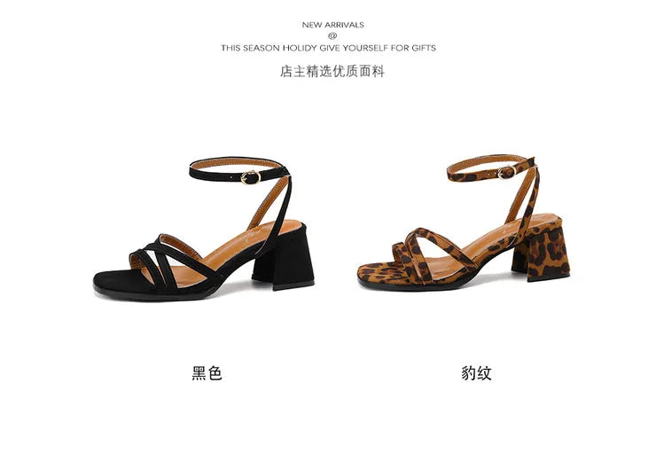 2025 Hot Sale Women's Shoes Open Toe Women's Sandals Fashion Leopard Print Office and Career New Plus Size Heeled Sandalszapatos