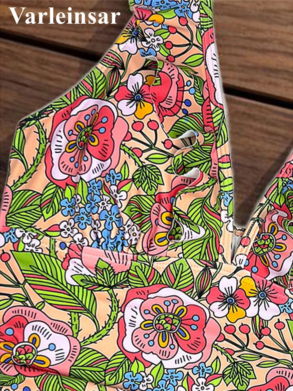 S - XL 2026 Flower Printed Floral V Neck Women Swimwear One Piece Swimsuit Female Halter Monokini Bather Bathing Suit Swim V8221