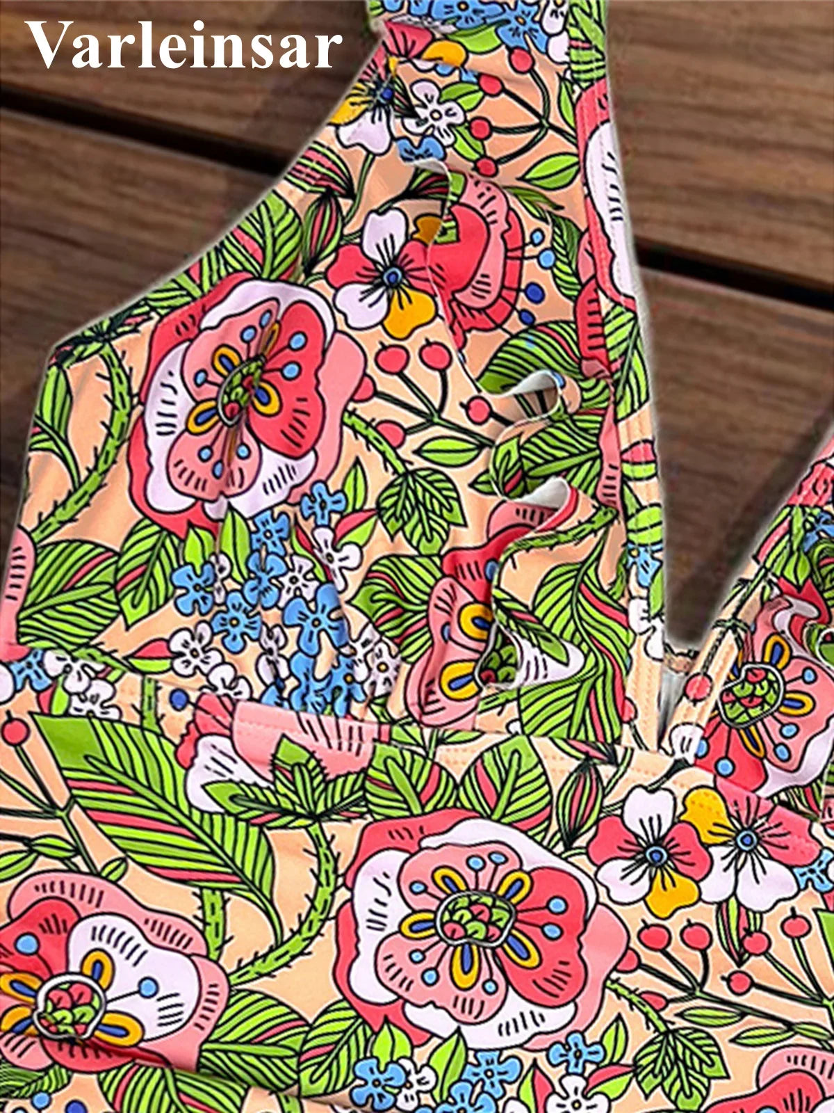 S - XL 2026 Flower Printed Floral V Neck Women Swimwear One Piece Swimsuit Female Halter Monokini Bather Bathing Suit Swim V8221