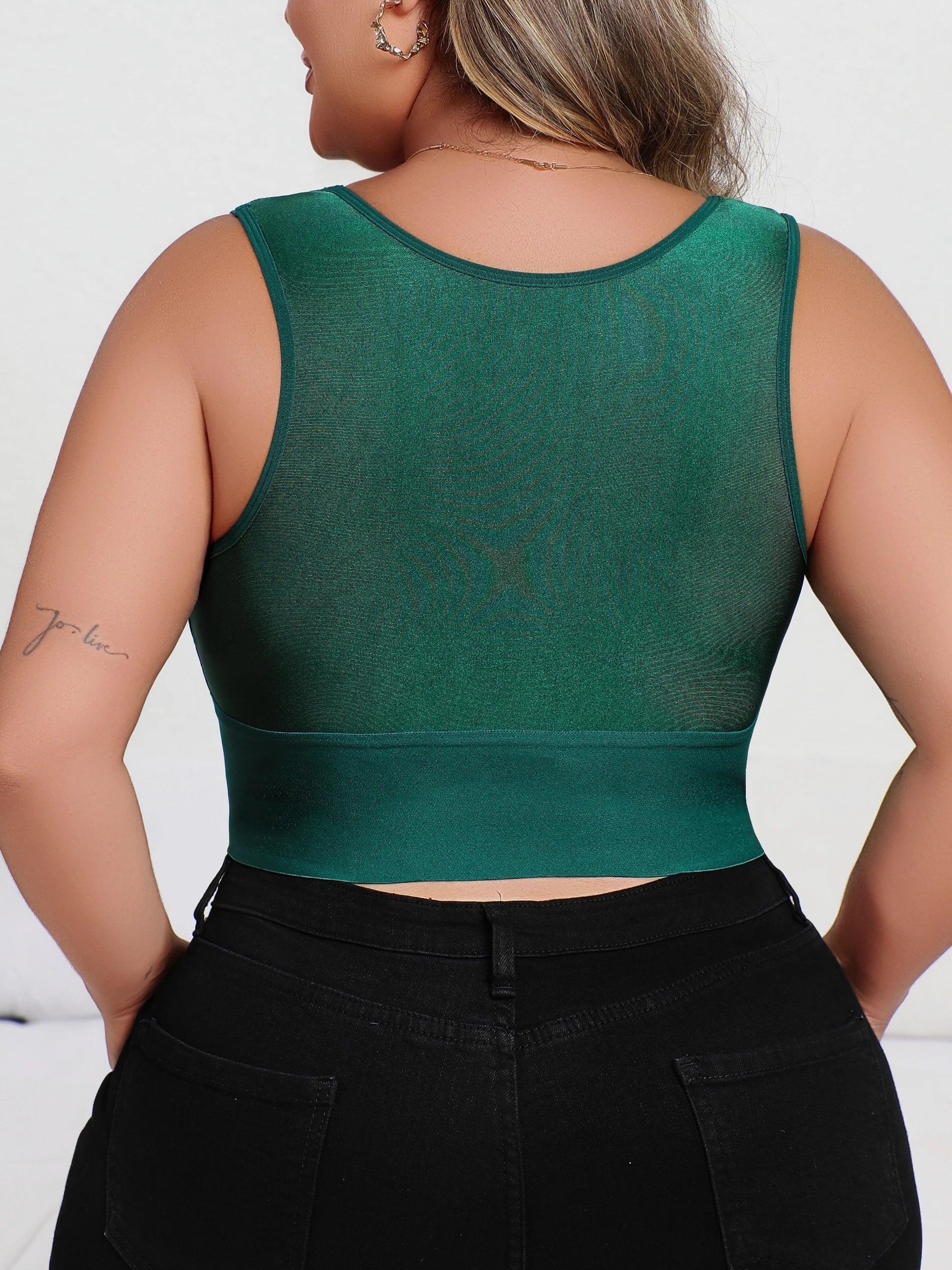 New Arrival Plus Size Dark Green Sexy Embroidered Lingerie, Plunge Push-up Bra with Front Zip