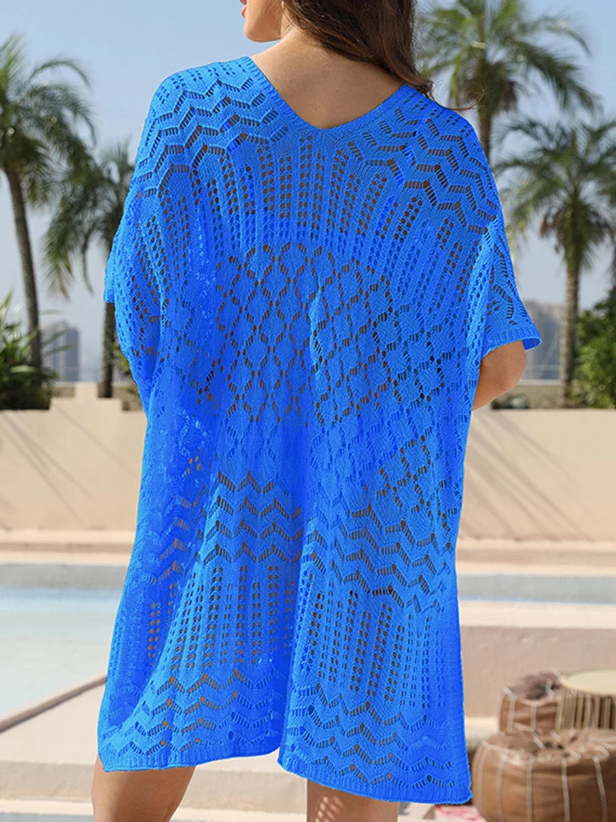 Mesh Crochet Long Beach Shirt Women Solid Cover Up Ladies Long Sleeve Hollow Out 2026 Sexy Beachwear Bathers Swim Bathing Suit