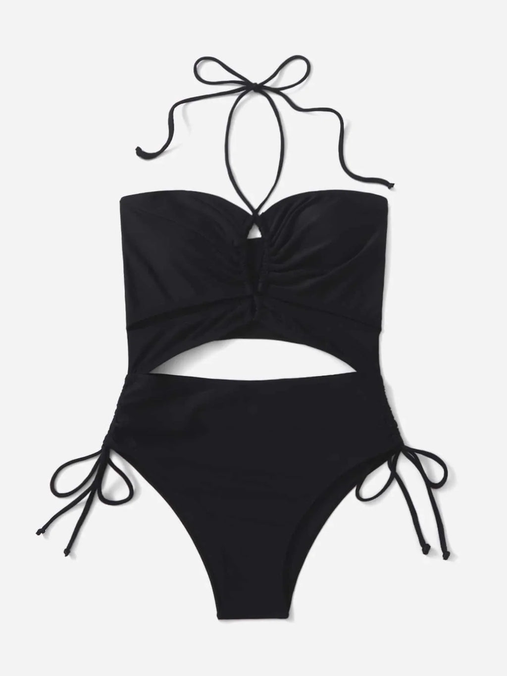 2026 Drawstring Swimsuit Solid Cut Out Knot Halter One Piece Swimwear Women Padded Bathing Suit Female Swimming Summer Beachwear