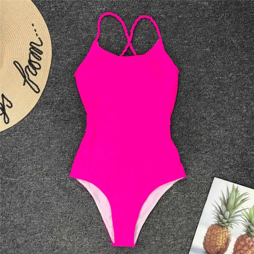 7 Colors 2025 Braided Strap Cross Back Sexy One Piece Swimsuit Women Swimwear Female Bather Bathing Suit Swim Lady V127