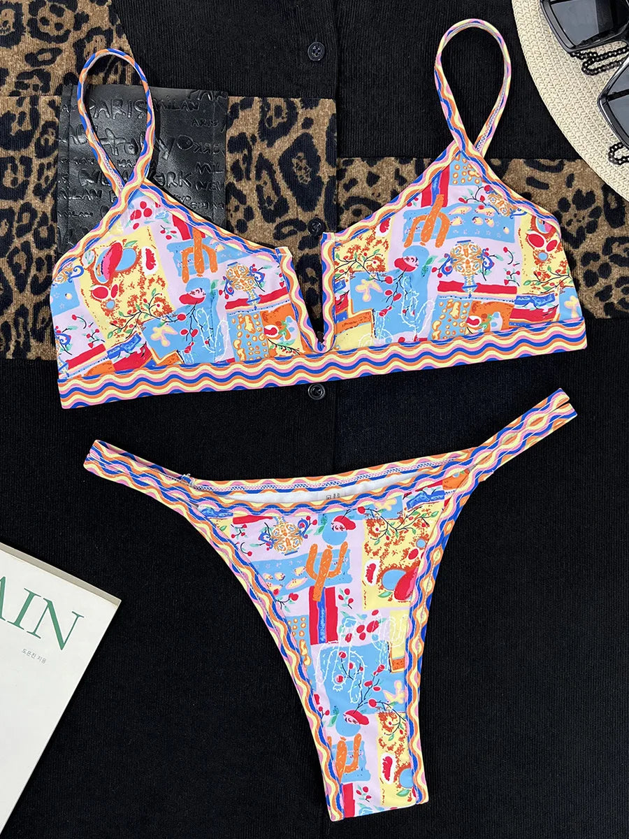 Ribbed Polka Dot Bikinis V-Bar Underwired Bikini Women Swimwear Female Swimsuit Two Pieces Bikini Set High Cut Bathing Suit Swim