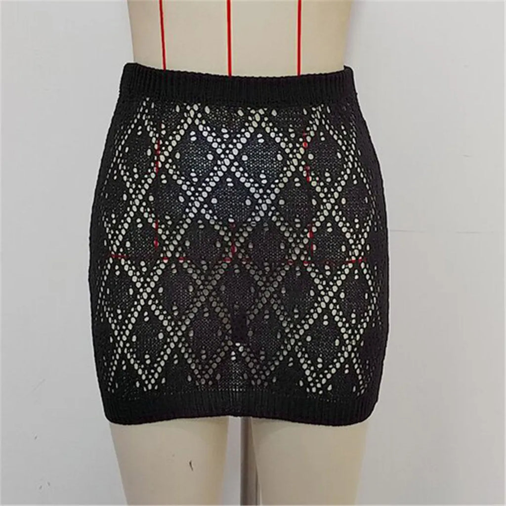 Sexy Hollow Out Crochet Knitted Tunic Beach Cover Up Cover-ups Beach Dress Beach Wear Beachwear Mini Skirt Female Women K6587