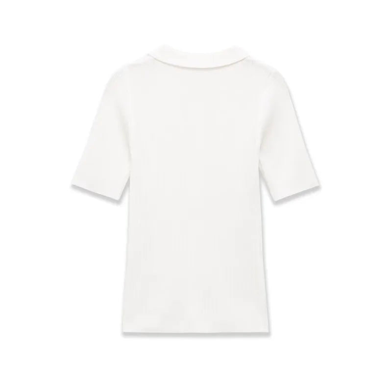 Fashion Casual Short-sleeve Collar Knit Shirt Women White Shirt Short Sleeve Button Down Casual Top For Summer Daily Wear O9JO