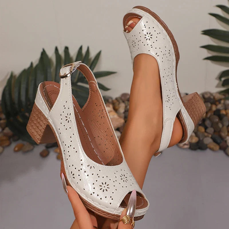 Summer Peep Toe Thick Heel for Sandals Women Plus Size 43 High Heeled Rome Sandals Woman Back Strap Platform Sandles Ladies