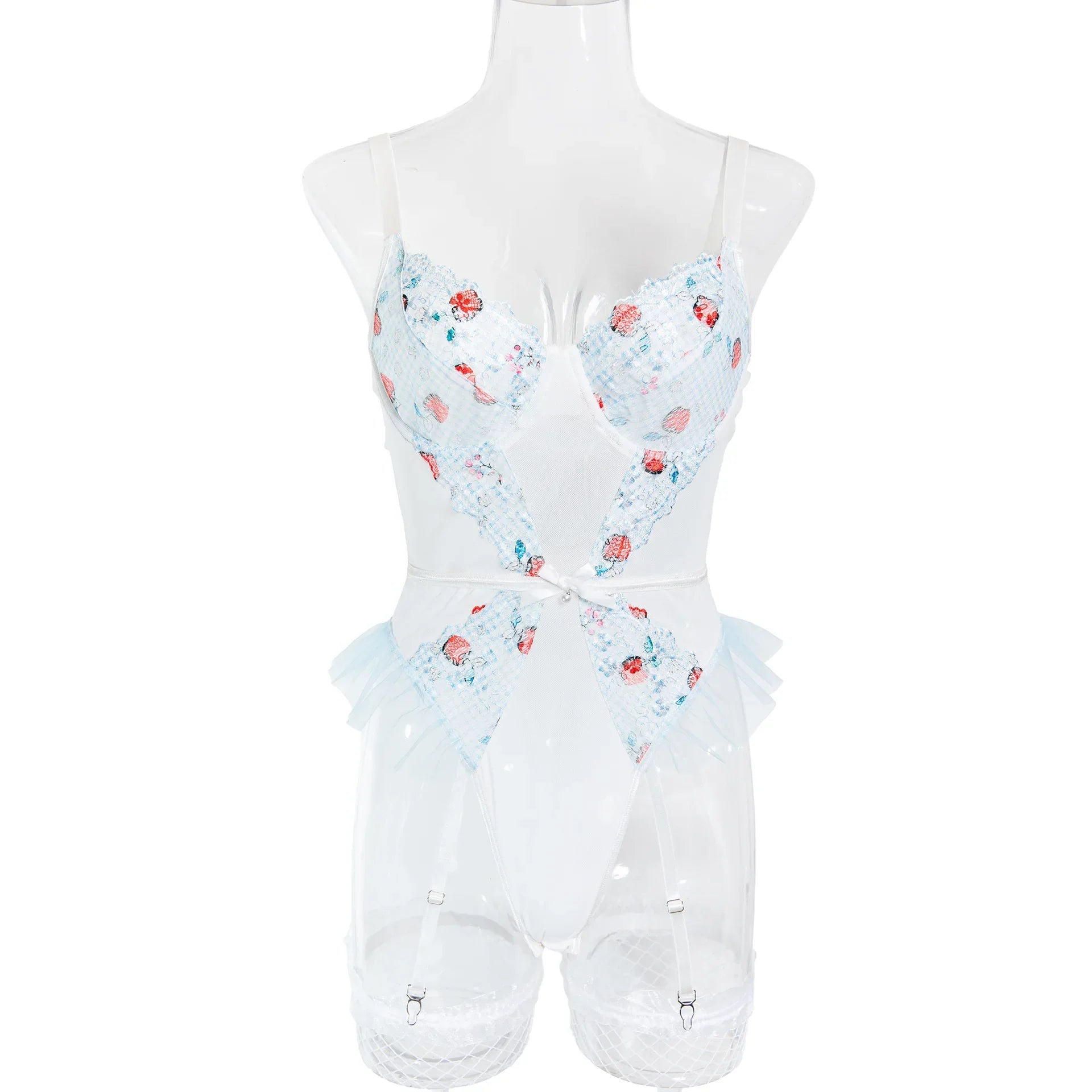 Toucheart Women Sexy Bodysuit Lace Printing See-through Skinny Plunge Romantic Hot Girls Interesting Leisure Sling Jumpsuit Set