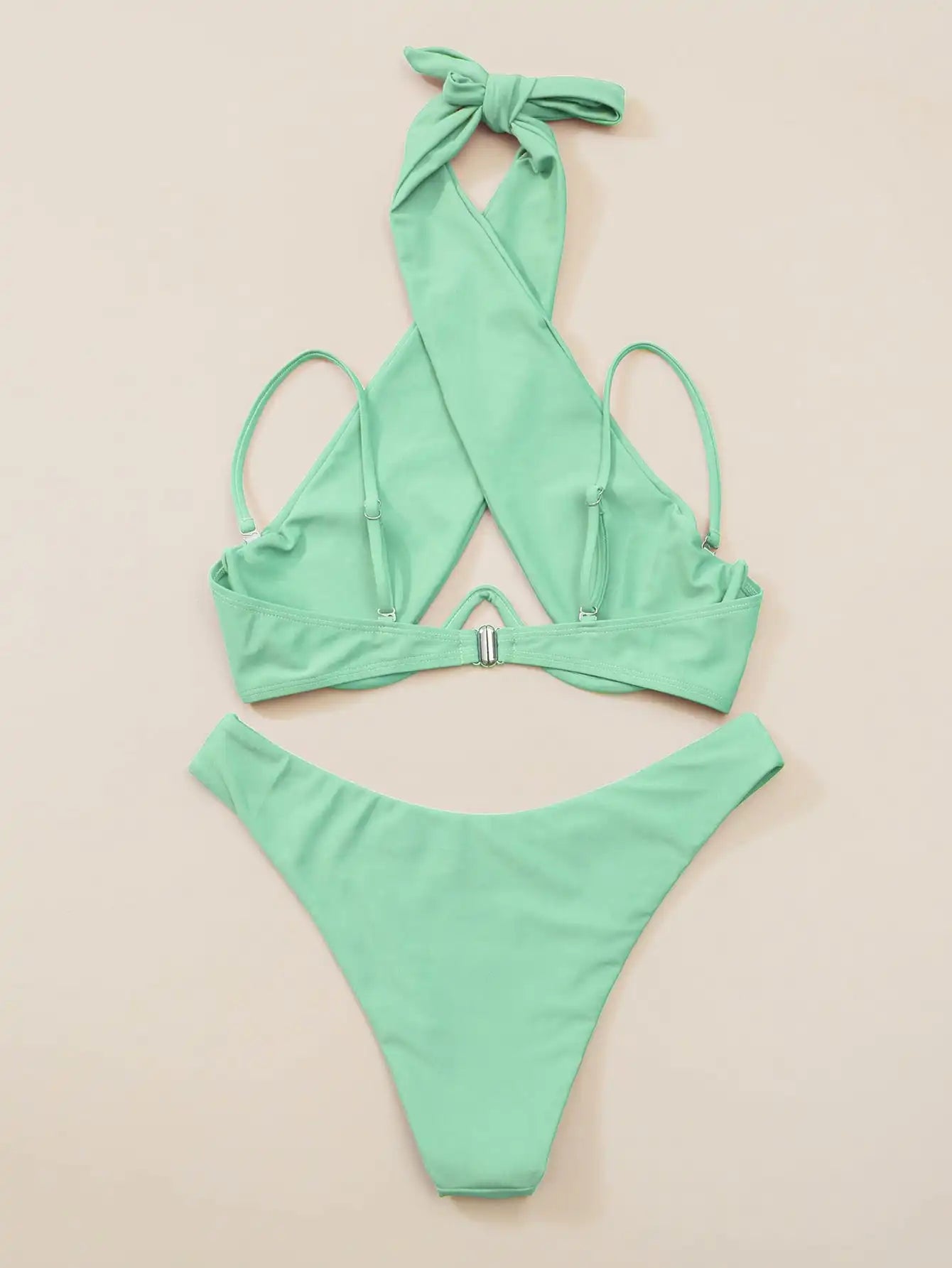 Cross Halter Underwire Bikini 2026 Women Swimsuit Solid Push Up Swimwear Female Bathers Bathing Swimming Suit Summer Beachwear