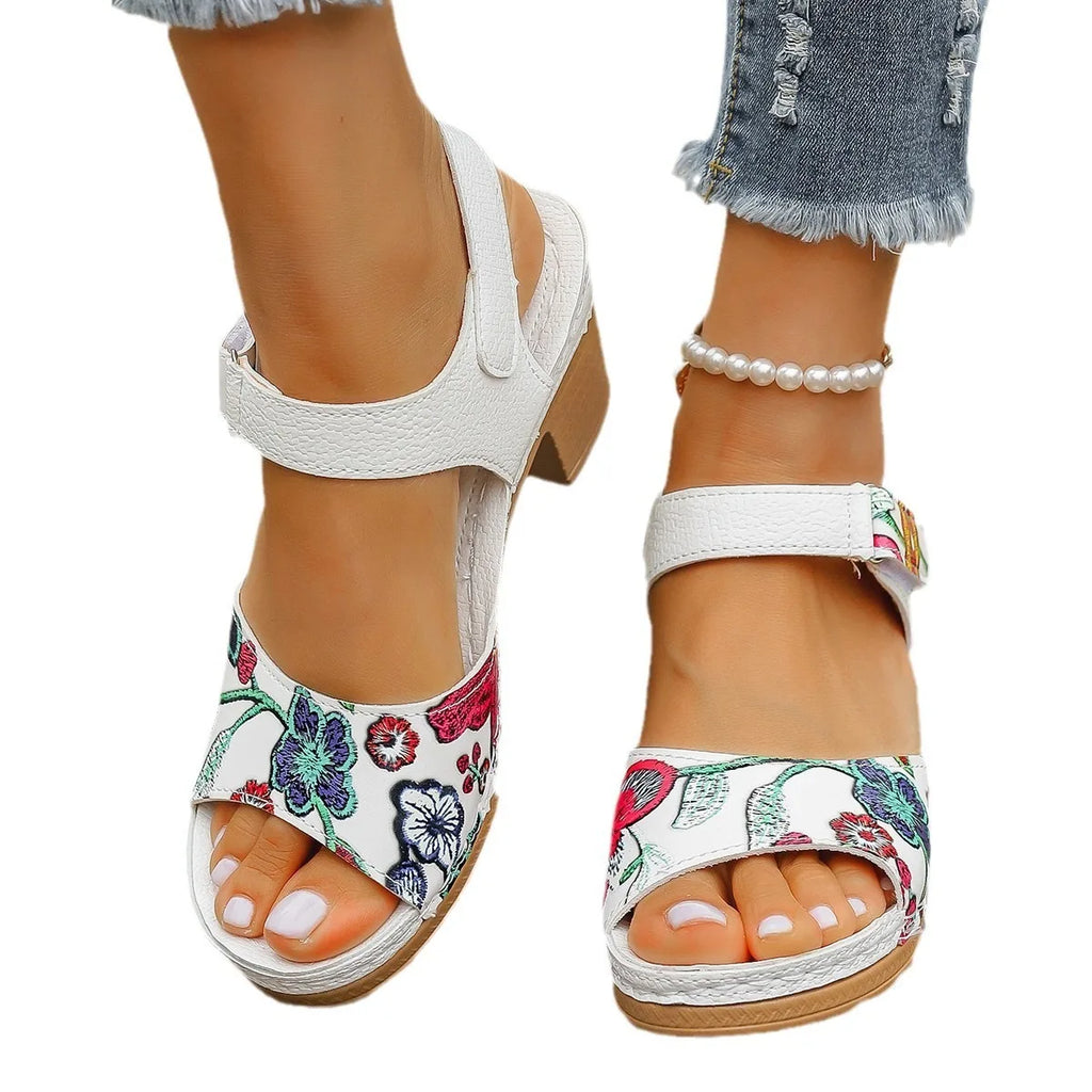 Women's Peep Toe Hihg Heel Sandals 2026 Gladiator Shoes Chunky Heel Platform Women's Sandals Flower Ladies Heeled Shoes