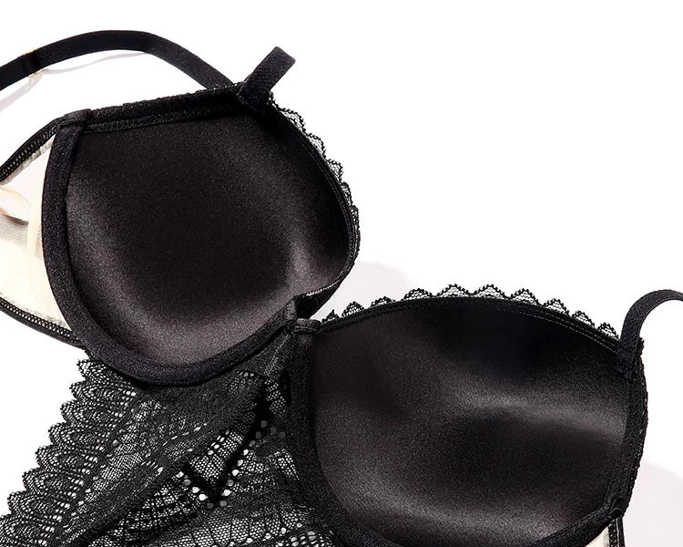MOYISU Sexy Lace Bodysuit Push-Up Bra Set Small Chest Enhancer Anti-Sag Adjustable Straps Comfort Allure One-Pc Lingerie Fashion
