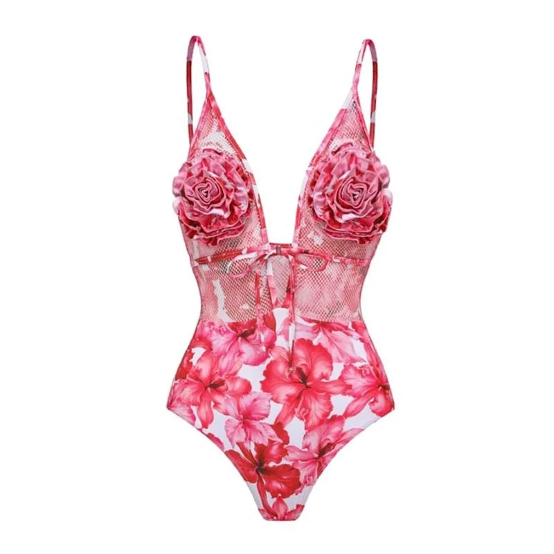 3D Flower One Piece Swimsuit and Skirt 2025 Sexy Swimwear Women Push Up Bodysuit Monokini Swim Suit Bathing Suit Beachwear