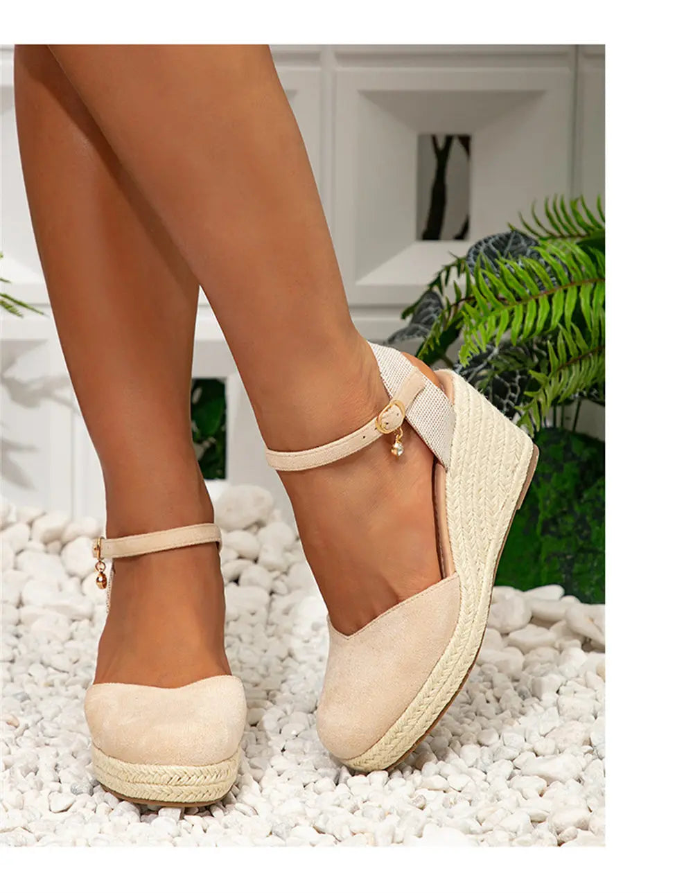 2024 Big Size 43 Women's Comfy Walking Wedge Espadrilles Sandals Summer Leisure Round Toe Platform Ankle Strap Shoes