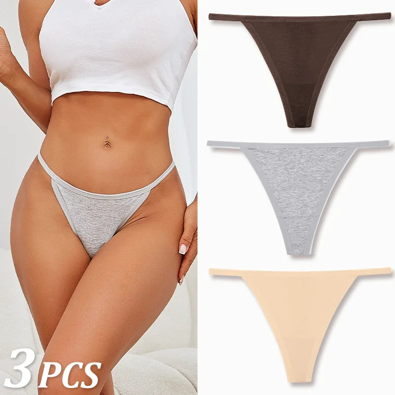 3PCS Seamless Cotton Thong Women Thin Strap Low Waist High Flexibility Panties Sexy Underwear Ladies Briefs T-back Soft Women