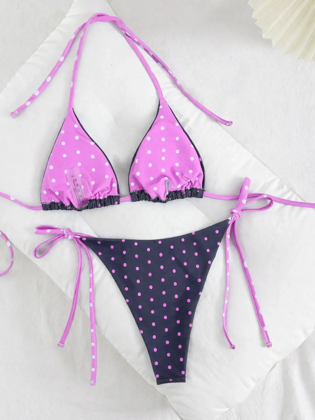 New Retro Polka Dot Tie Side Bikini Set for Women, Sexy Push Up Halter Neck Swimwear, High Waist Beach Bathing Suit, Summer