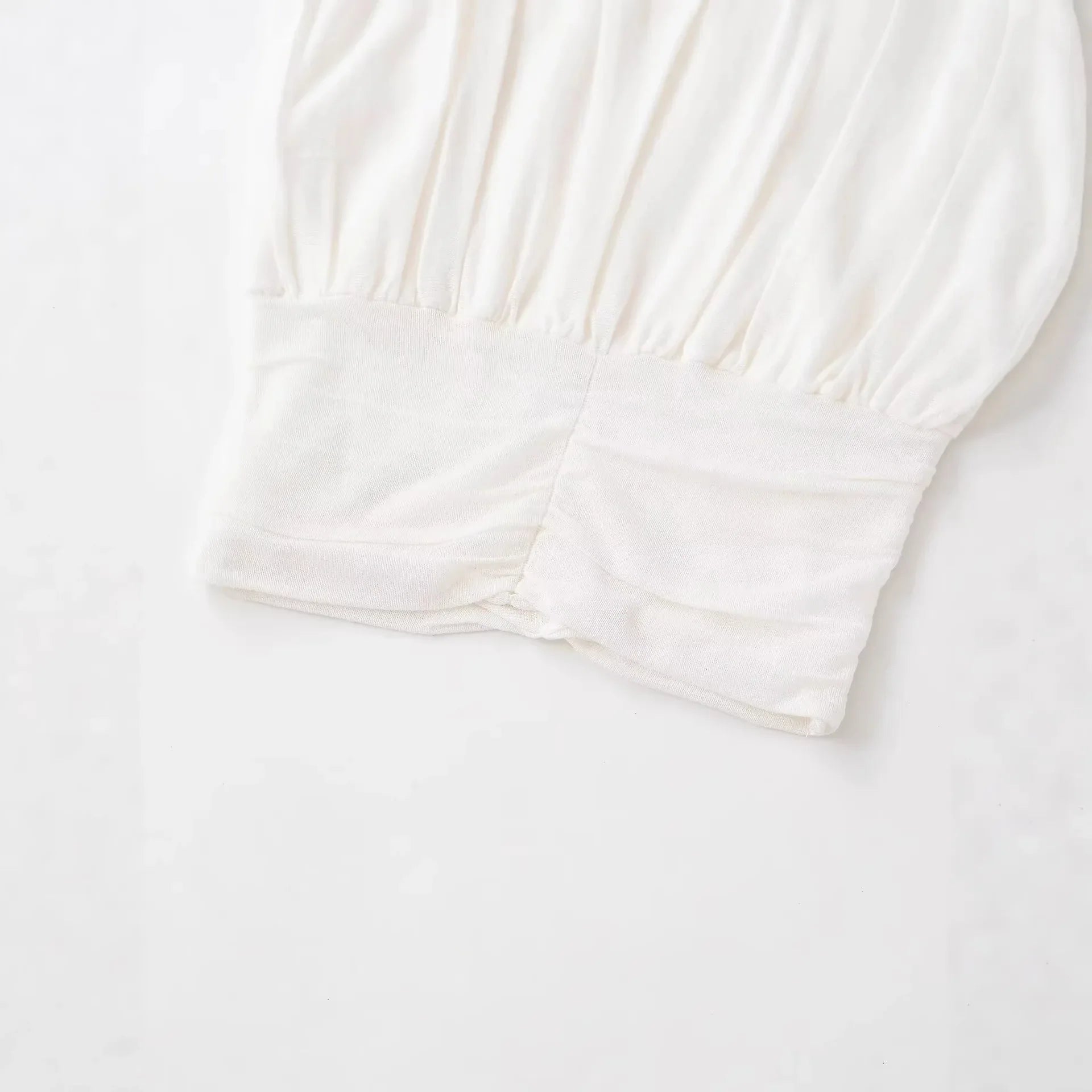 Fashionable Casual Solid Color Pleated Knit Top White Pleated Short Sleeve Blouse Waist Elegant Summer Top For Women Wear R6ZV