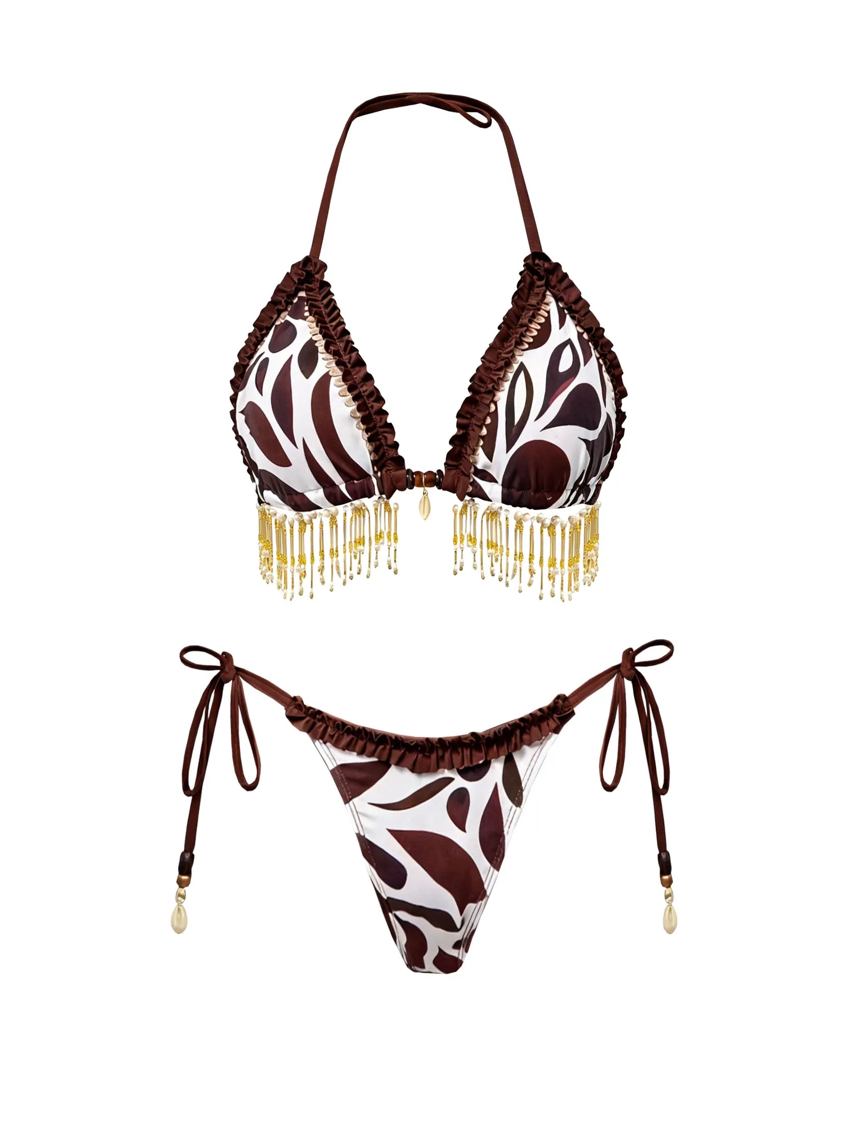 2026 Sexy Bikini Set Boho Tribal Print with Tassel Details Perfect for Pool Parties Summer Getaways Poolside Glamour