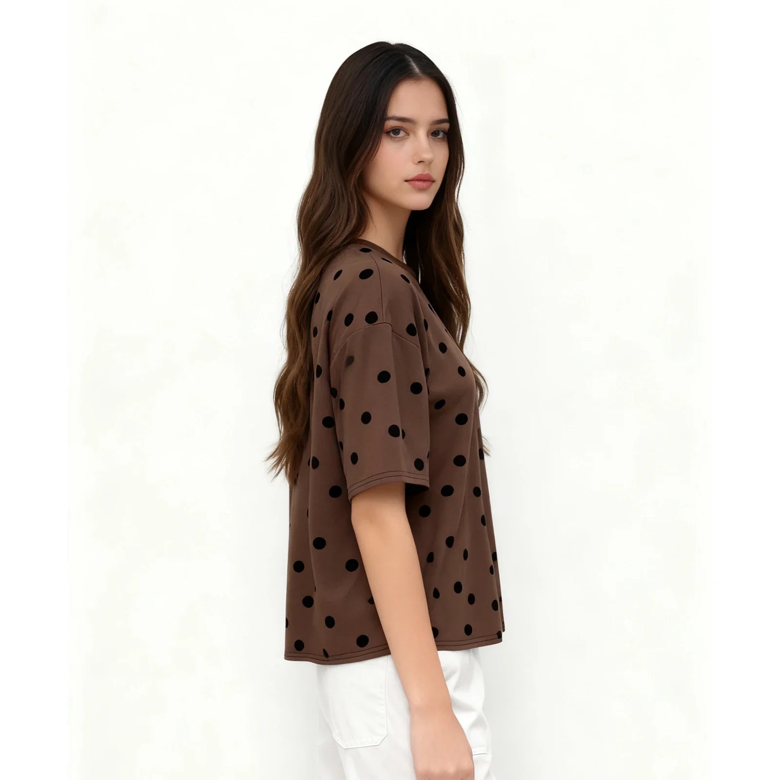 Women Dots Print T-shirs Crew Neck Short Sleeve Summer Loose Vintage Tops for Casual Daily