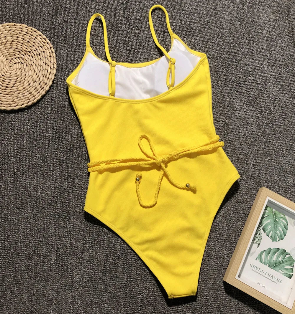 DEKA Solid One Piece Swimsuit Female Swimwear Women Cut Out Bathing Suits Summer Beach Wear Sport Swimming T Shirt Monokini