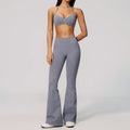 Summer Fitness Suit Women Seamless Hanging Neck Pleate Sports Bra Yoga Sets High Waist Wide Leg Leggings Running Athletic Wear