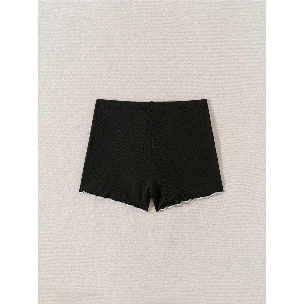 XS - L Bow Mini Shorts Ribbed Bikini Bottom Swim Brief Women Swimwear Female Bather Brazilian Tanga Panties Underwear V6538