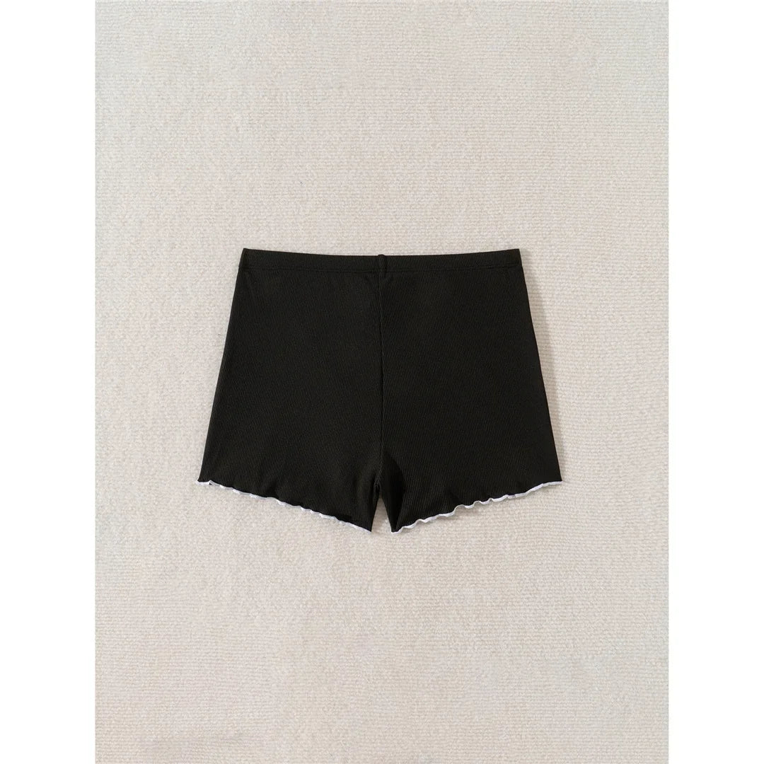 XS - L Bow Mini Shorts Ribbed Bikini Bottom Swim Brief Women Swimwear Female Bather Brazilian Tanga Panties Underwear V6538