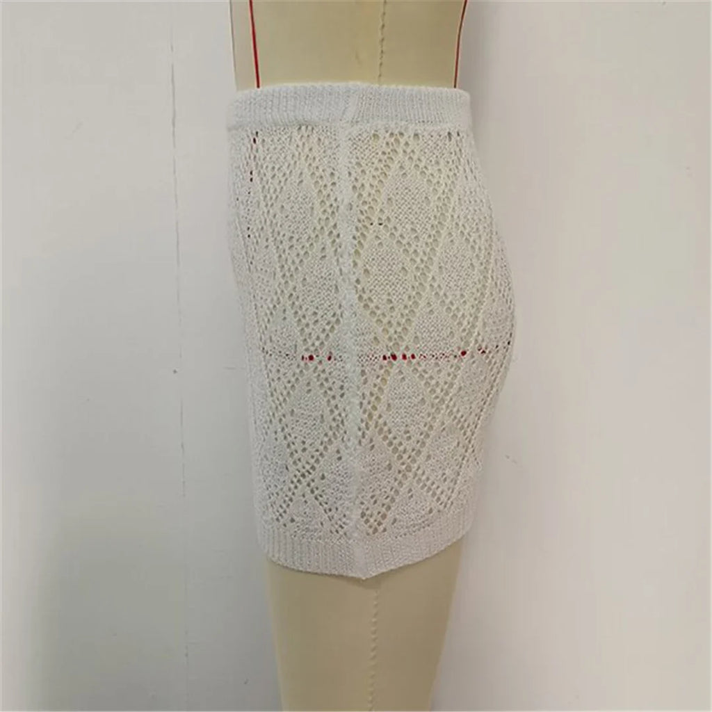 Sexy Hollow Out Crochet Knitted Tunic Beach Cover Up Cover-ups Beach Dress Beach Wear Beachwear Mini Skirt Female Women K6587