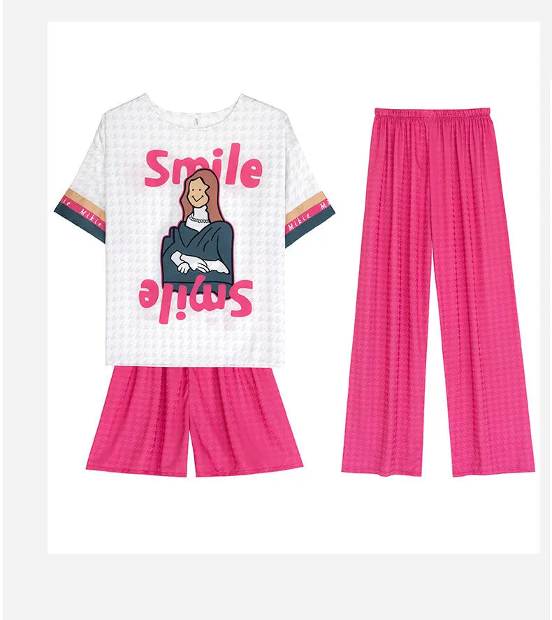 2026 Summer Pajamas Ladies Cartoon Set Sweet Home Clothes Set Three-Piece Set Can Be Passed Out