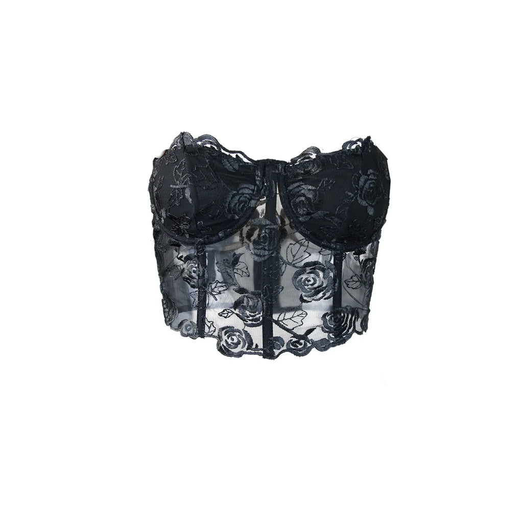 Phantasy Sexy Lace See through Crop Top Women Fashion Floral Embroidery Black Tank Top Night club Dress up 2026 Summer Outfit