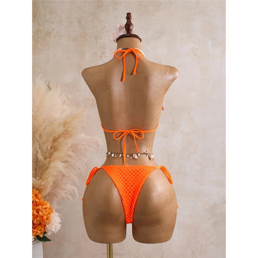 With Skirt 3D Flower Halter Bikini Women Swimwear Female Swimsuit Three-Pieces Bikini Set Padded Bather Bathing Suit Swim  V8346