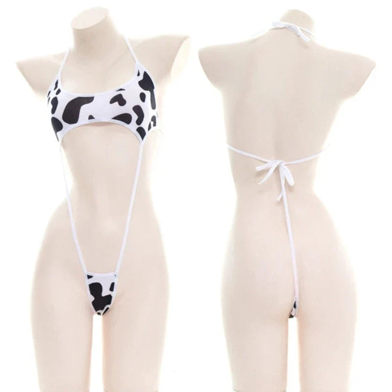 Sexy Cos Cow Cosplay Costume Maid Lolita Bra and Panty Set Stockings Erotic Lingerie Onlyfans Women Naughty Bikini Set