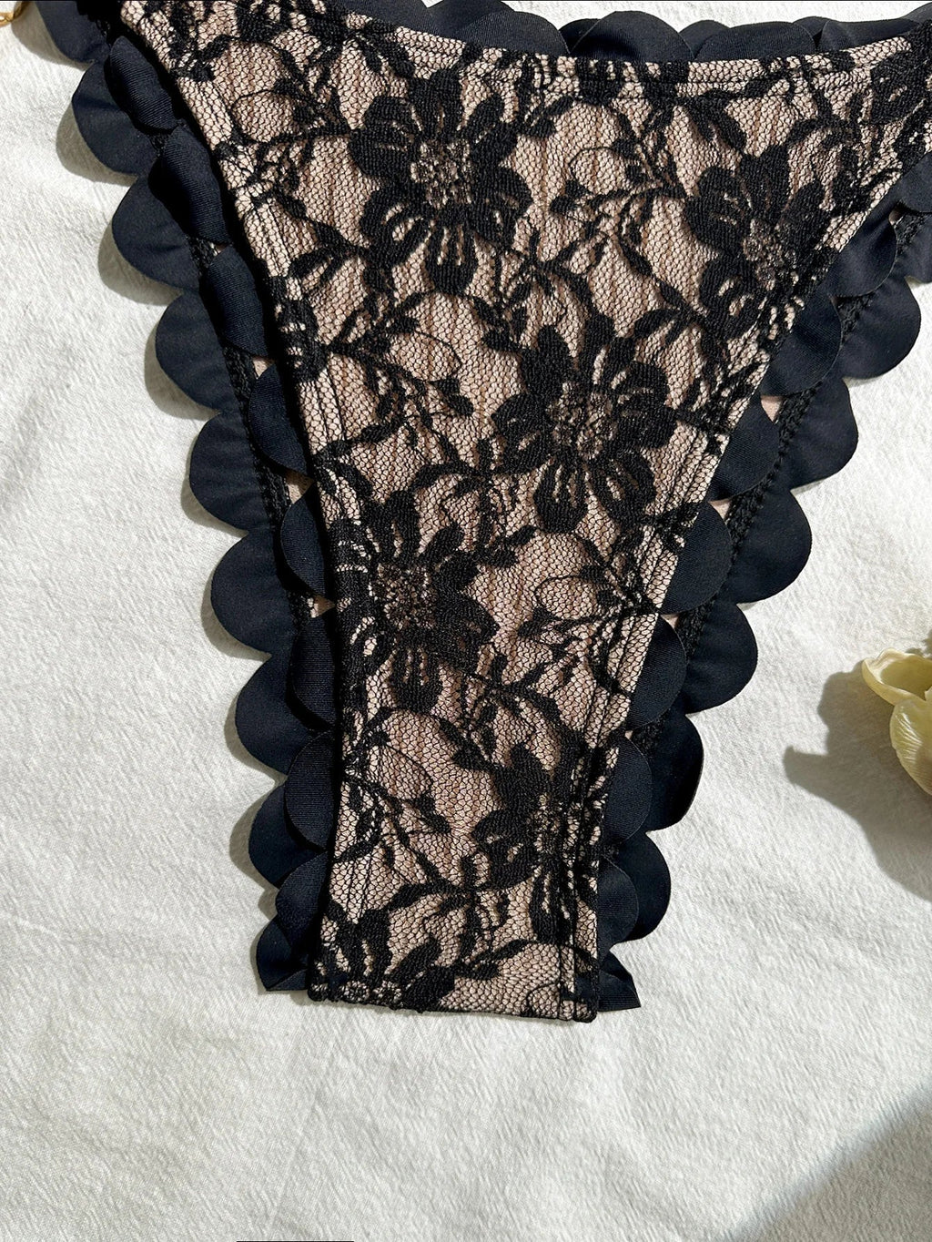 Sexy Black Lace Micro Bikini 2026 Women Metal Ornament Ruffles Push Up Bra Thong Swimwear Summer Bathing Suit Holiday Swimsuit