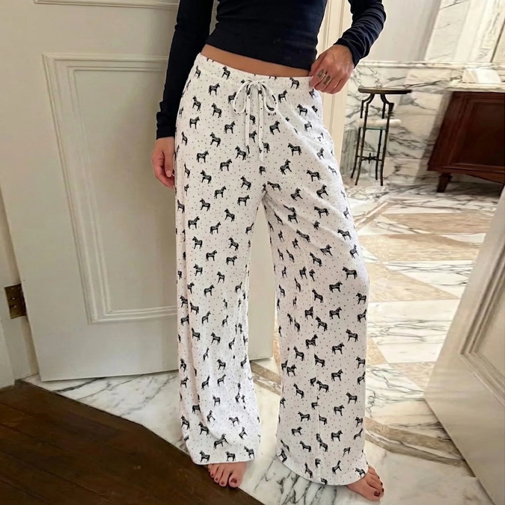 Women's lazy style home casual pants low-waisted straight loose knitted trousers