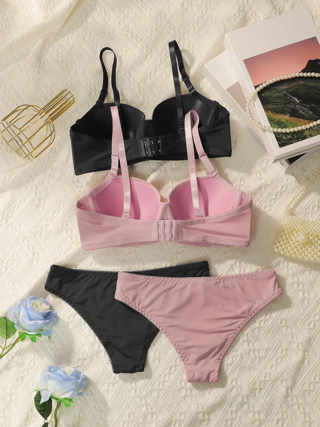 New 2-piece Solid Color Lingerie Set Women's Steel Collar Push Up Bra Women's Lingerie Underwear Daily Bra Set J2611