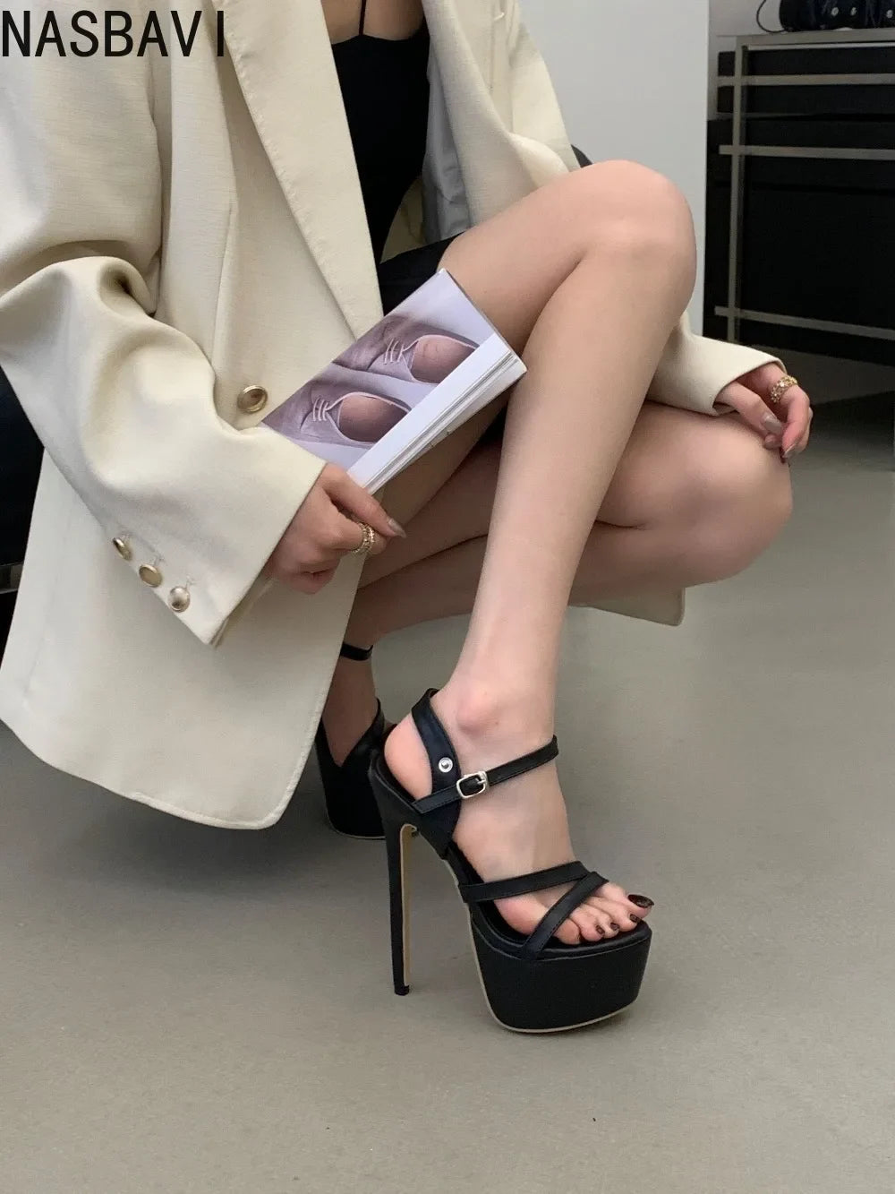 Summer New Style Fashion Sexy Lace Detachable High-heeled Sandals Pole Dance Hollow Out Sandal Boots Lady Banquet Party Shoe
