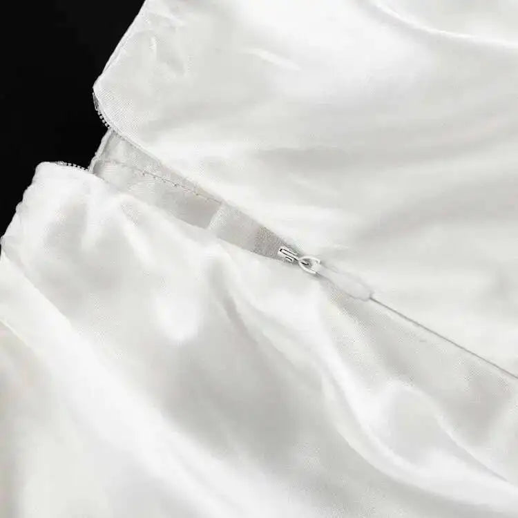 Elegant Female Casual Satin Mini Skirt Women Korean Fashion High Waist A-line Vintage White Balloon Skirt Sweet Women NTJ8