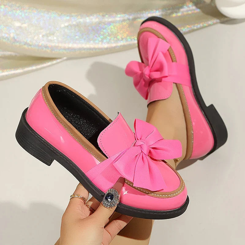 Plus Size 43 Bowknot Loafers Women 2026 Autumn Thick Sole Platform Oxfords Shoes Woman Comfortable Slip On Single Shoes Ladies