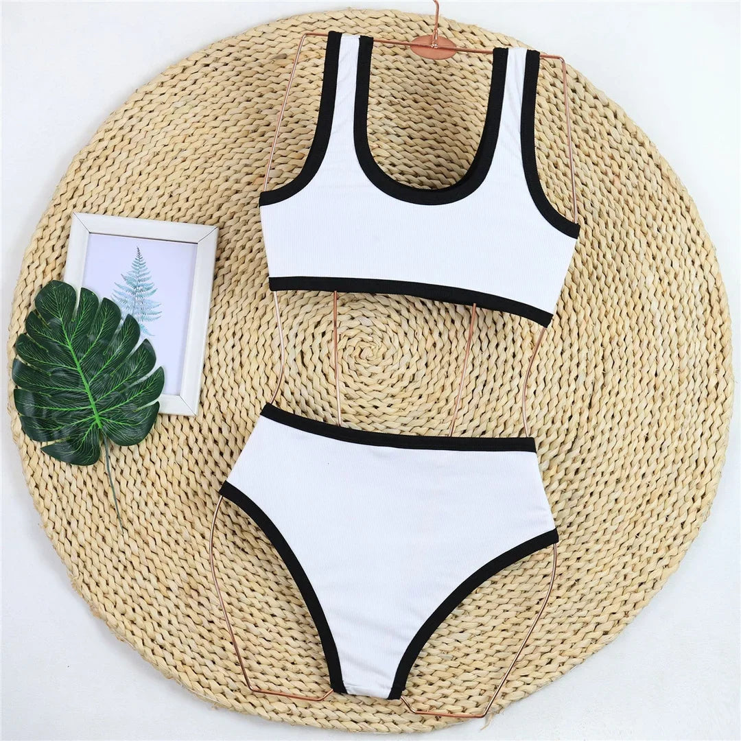 2026 New With Button Mid Waist Bikini Female Swimsuit Women Swimwear Two-Pieces Bikini Set Padded Bather Bathing Suit Swim V8315