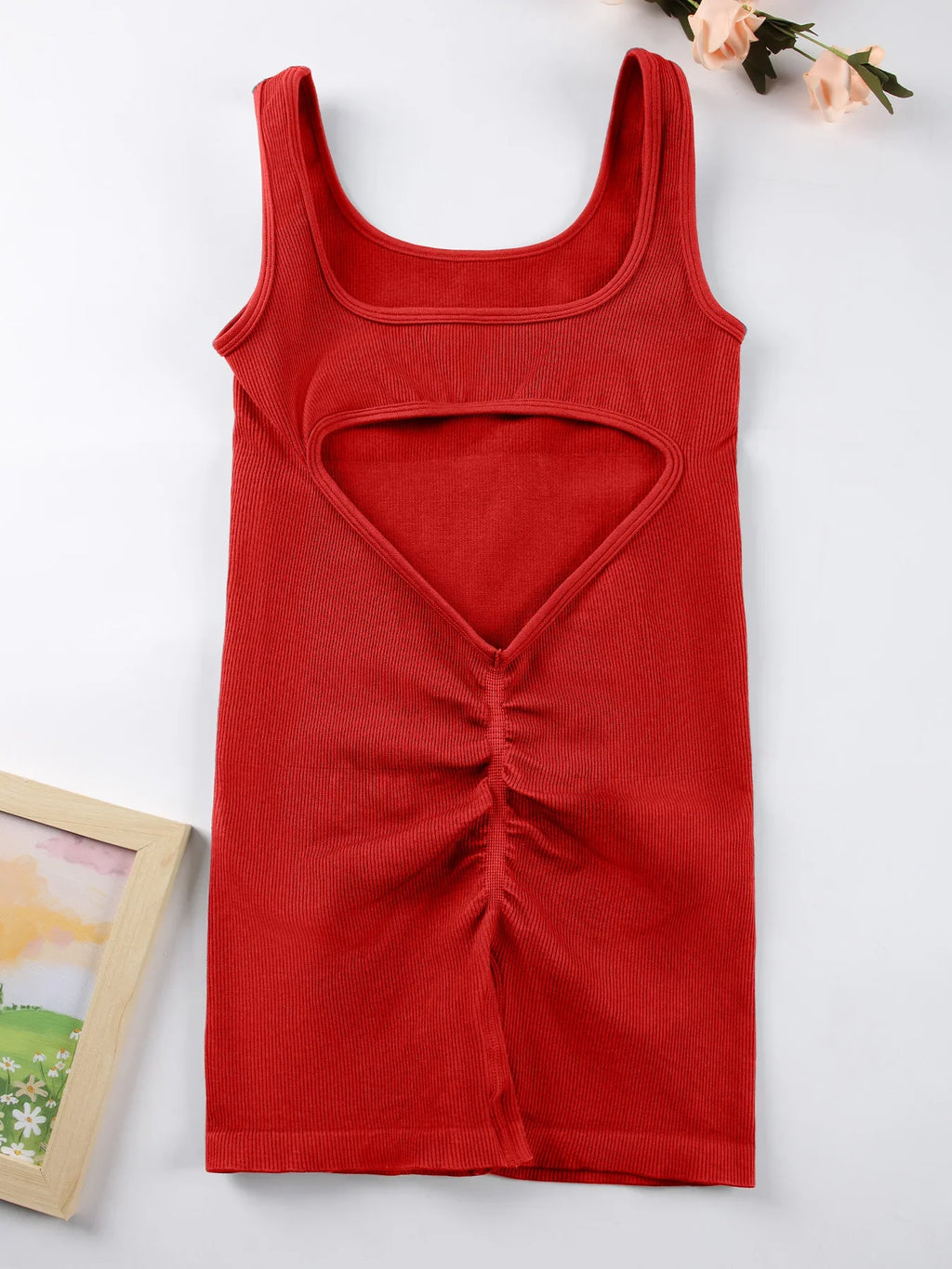 Women's Solid Colour Threaded Backless Yoga Suit U Neck Sleeveless Sports Jumpsuit Stretch Women Bodysuit Without Bust Pads