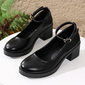 Black Thick Heeled Mary Jane Shoes Women Plus Size 42 Ankle Buckle Platform Pumps Woman Office Pu Leather High Heels Shoes Mujer