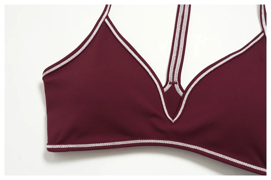 New Yoga Suit Women Color Blocked V-neck I Shape Sports Bra Fitness Clothes Summer Tight Running High Waist Leggings Tracksuit